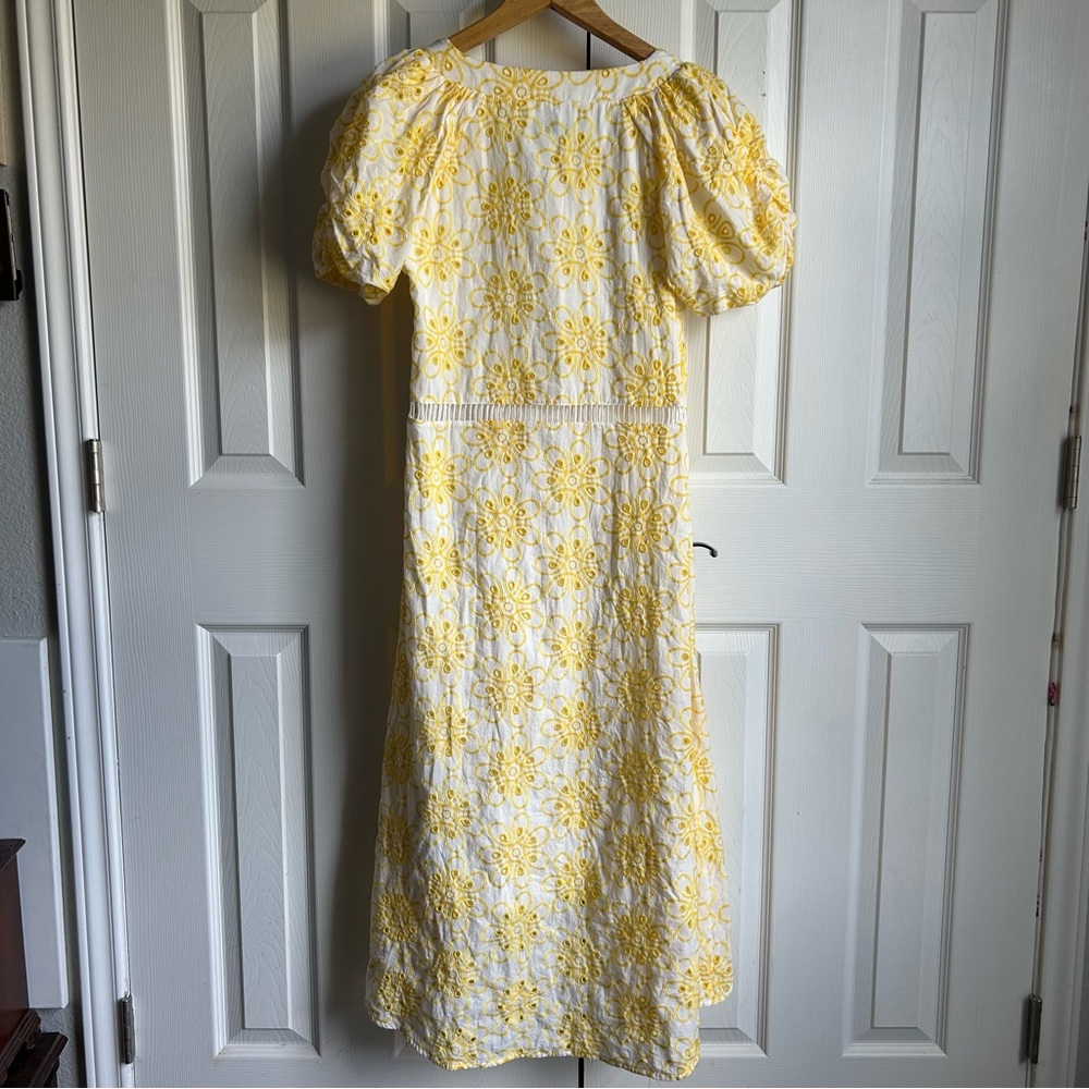 Labelrail x Alice + Olivia yellow & white puff sleeve embroidered midi dress - Picture 7 of 8
